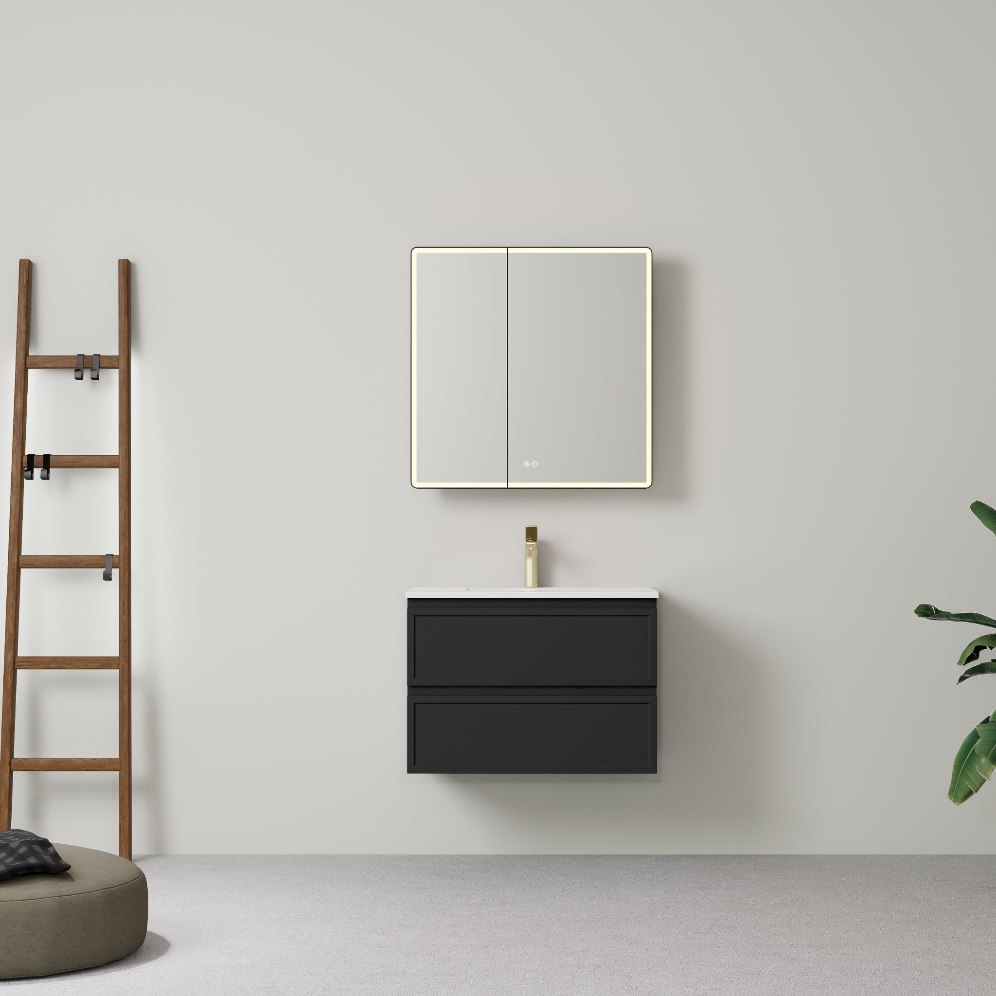 LUKKA HAMILTON MATTE BLACK 750MM SINGLE BOWL WALL HUNG VANITY