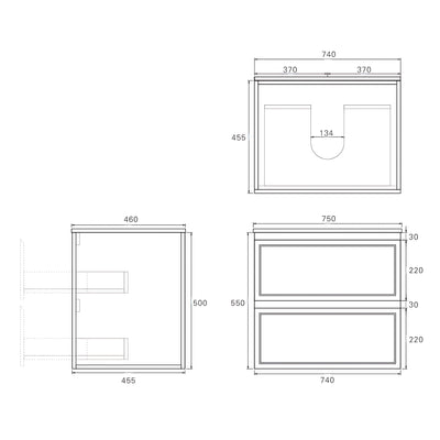 LUKKA HAMILTON MATTE GREY 750MM SINGLE BOWL WALL HUNG VANITY