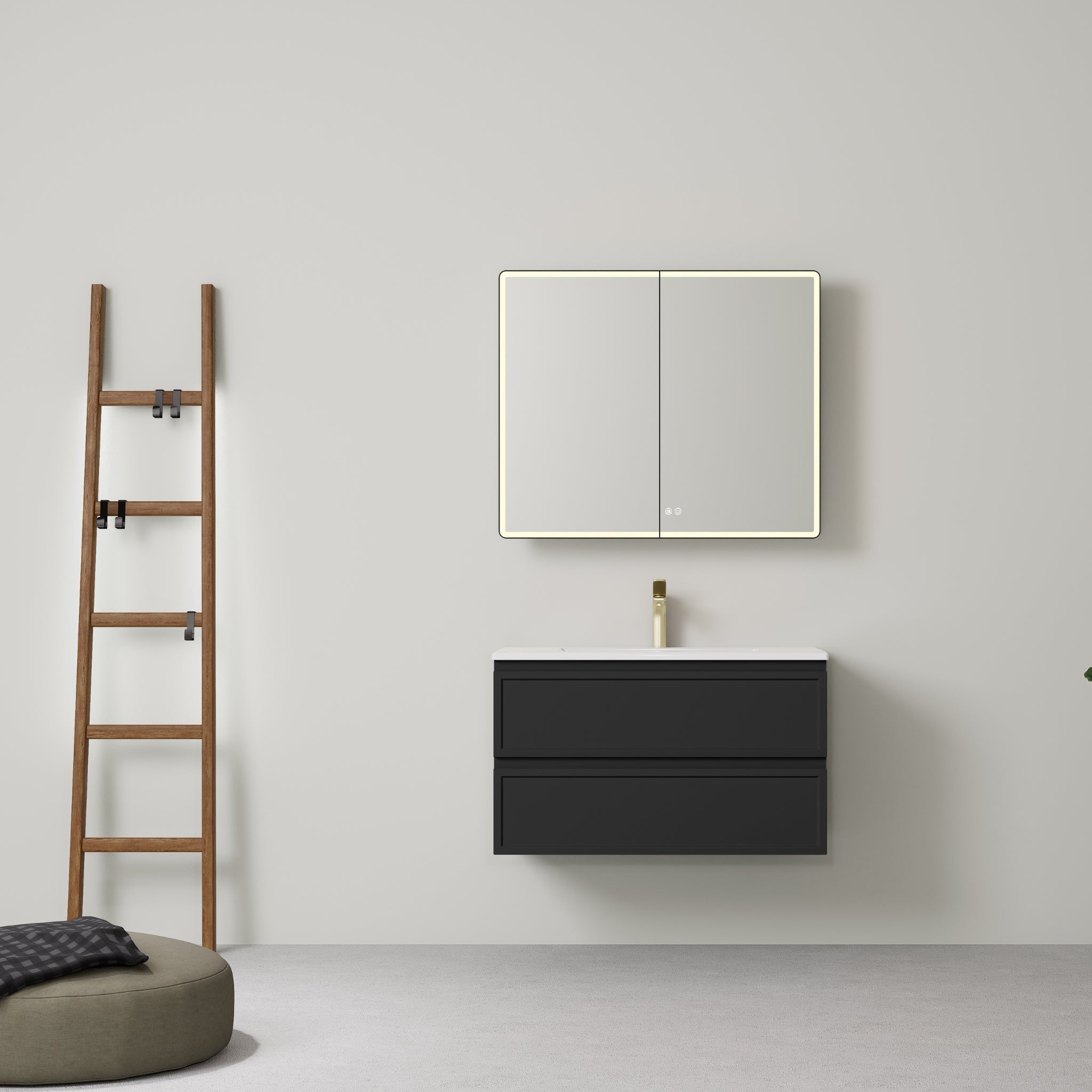 LUKKA HAMILTON MATTE BLACK 900MM SINGLE BOWL WALL HUNG VANITY