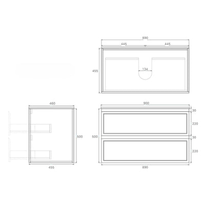 LUKKA HAMILTON MATTE GREY 900MM SINGLE BOWL WALL HUNG VANITY