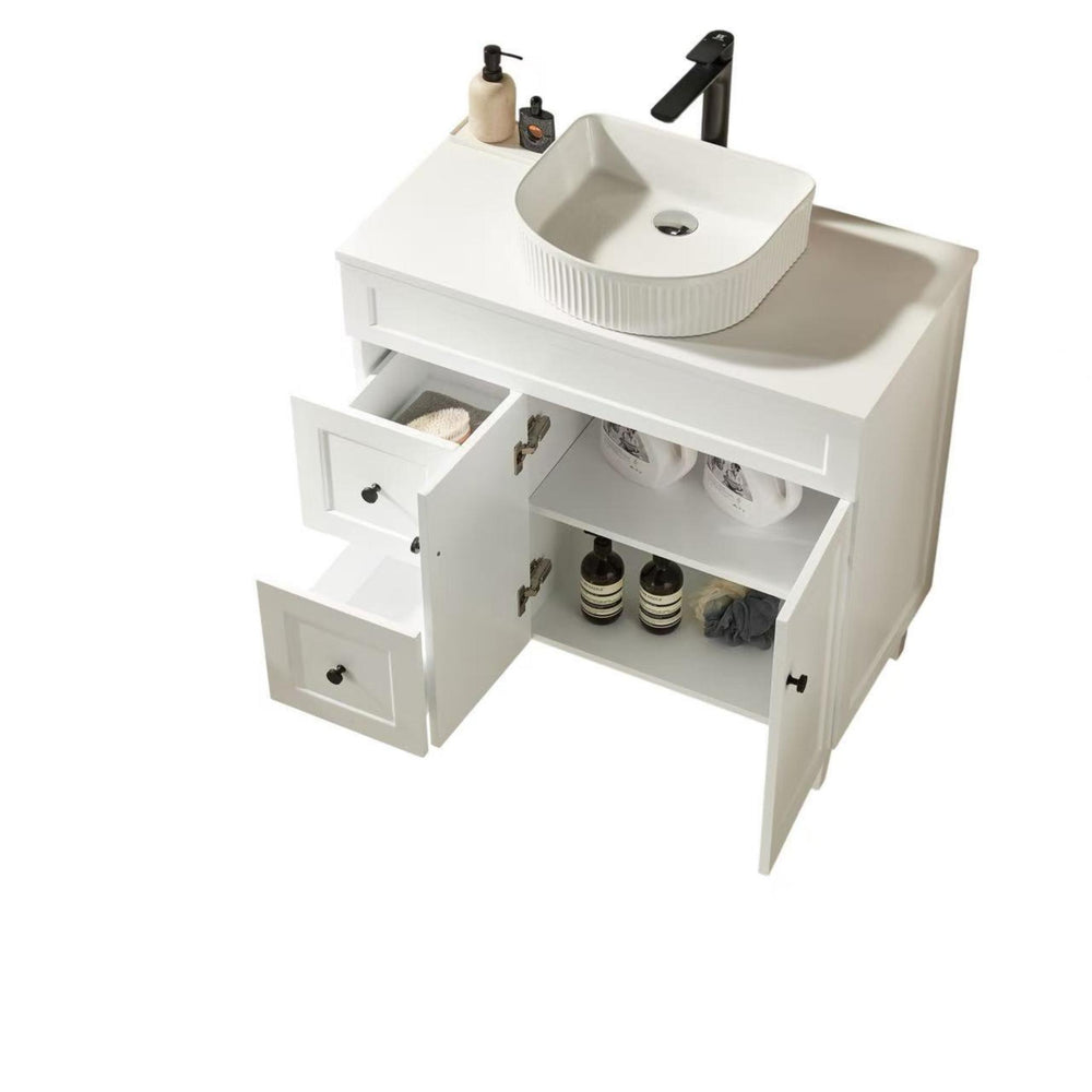 LUKKA HAROLD FEDERATION MATTE WHITE 900MM SINGLE BOWL FLOOR STANDING VANITY (AVAILABLE IN LEFT AND RIGHT HAND DRAWER)