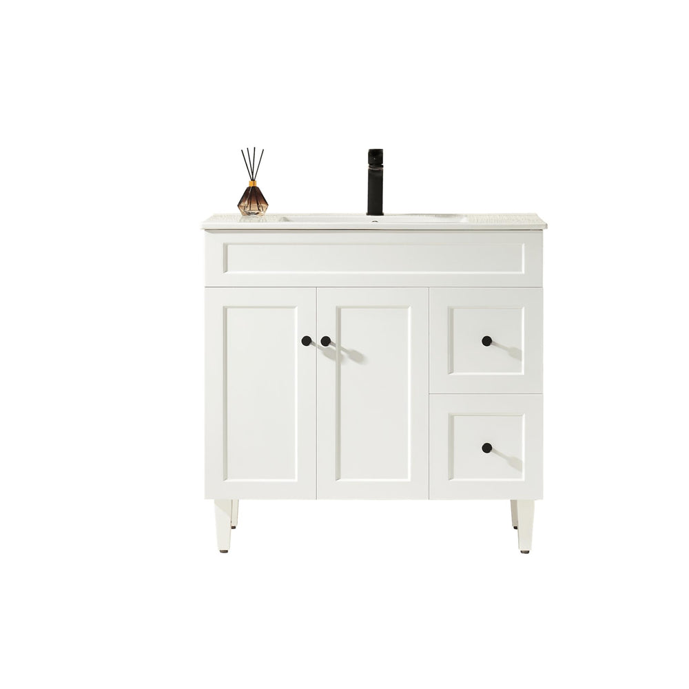 LUKKA HAROLD FEDERATION MATTE WHITE 900MM SINGLE BOWL FLOOR STANDING VANITY (AVAILABLE IN LEFT AND RIGHT HAND DRAWER)