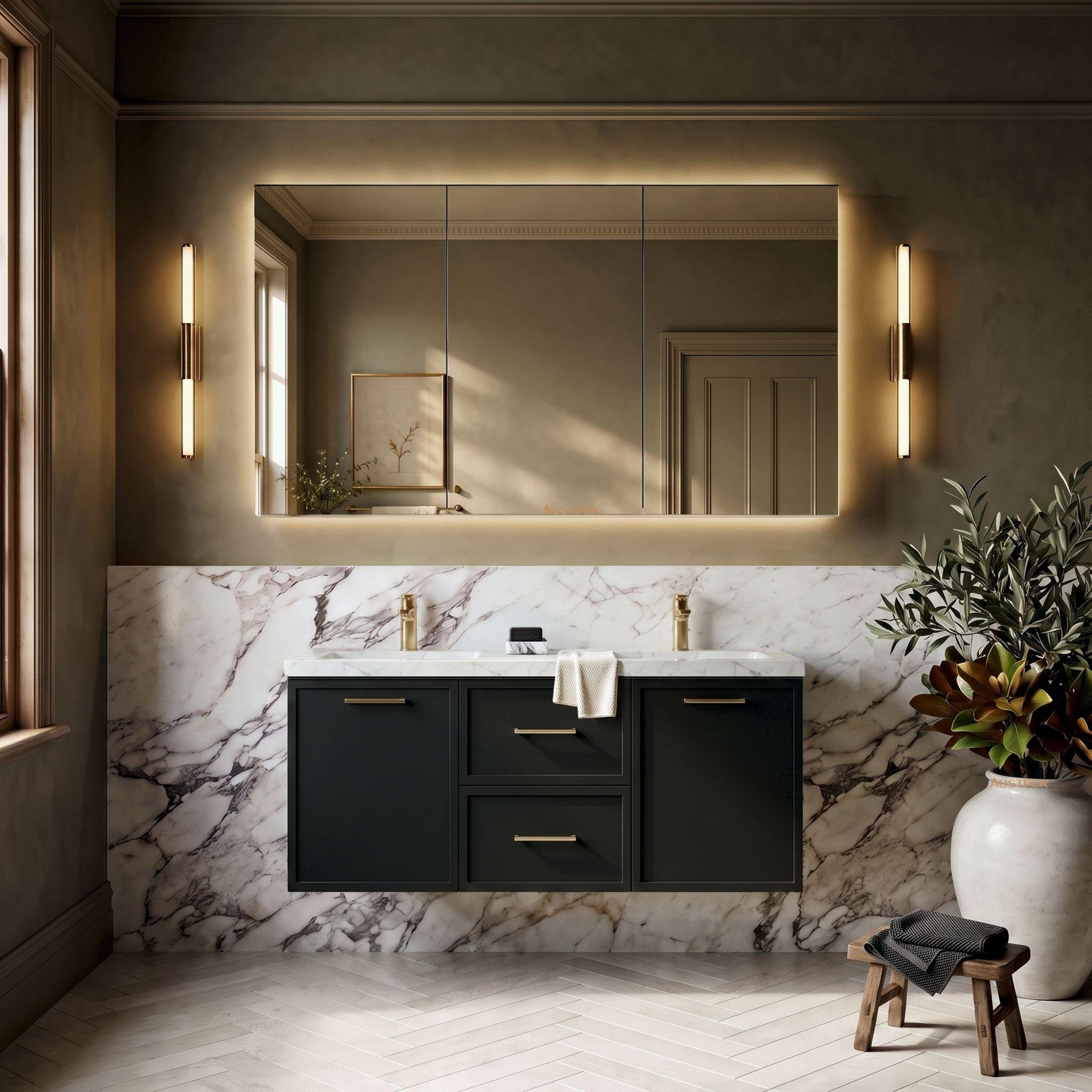 LUKKA KINGSLEY FEDERATION MATTE BLACK 1200MM DOUBLE BOWL WALL HUNG VANITY