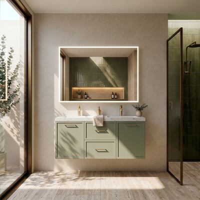 LUKKA KINGSLEY FEDERATION OLIVE GREEN 1200MM DOUBLE BOWL WALL HUNG VANITY