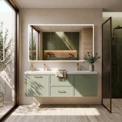LUKKA KINGSLEY FEDERATION OLIVE GREEN 1500MM DOUBLE BOWL WALL HUNG VANITY