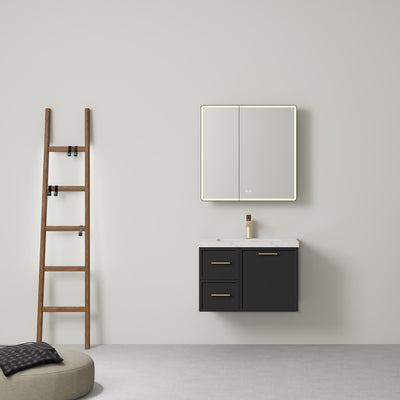 LUKKA KINGSLEY FEDERATION MATTE BLACK 750MM SINGLE BOWL WALL HUNG VANITY (AVAILABLE IN LEFT HAND DRAWER AND RIGHT HAND DRAWER)