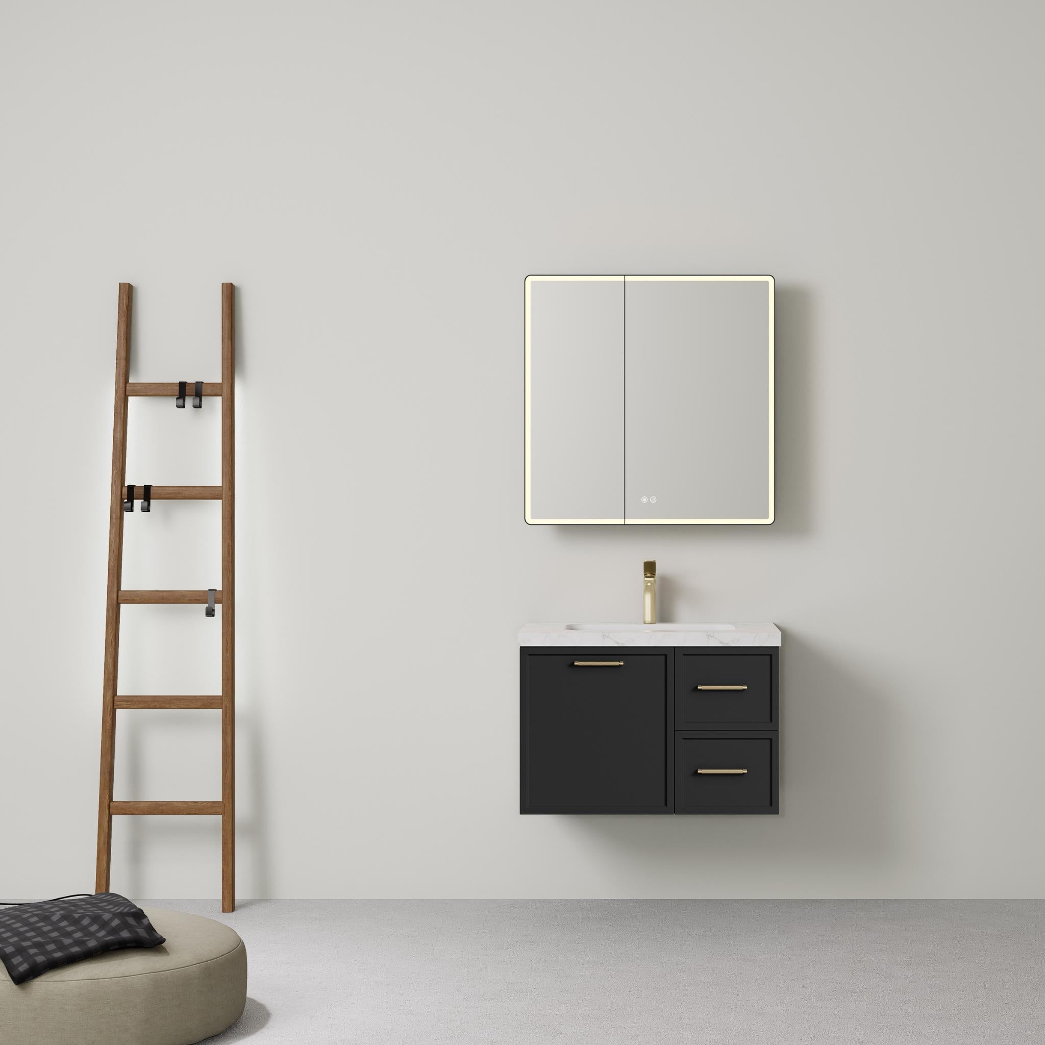 LUKKA KINGSLEY FEDERATION MATTE BLACK 750MM SINGLE BOWL WALL HUNG VANITY (AVAILABLE IN LEFT HAND DRAWER AND RIGHT HAND DRAWER)