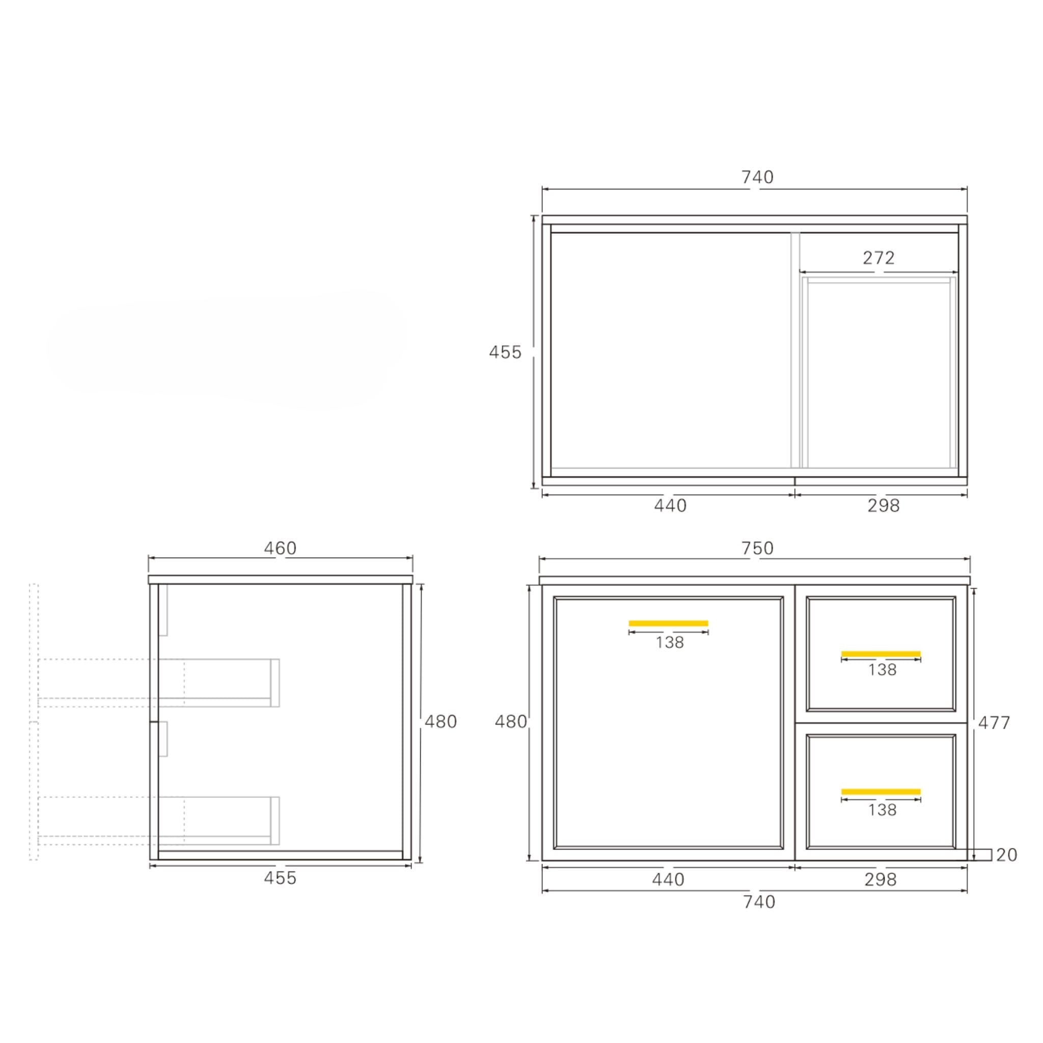 LUKKA KINGSLEY FEDERATION OLIVE GREEN 750MM SINGLE BOWL WALL HUNG VANITY (AVAILABLE IN LEFT HAND DRAWER AND RIGHT HAND DRAWER)