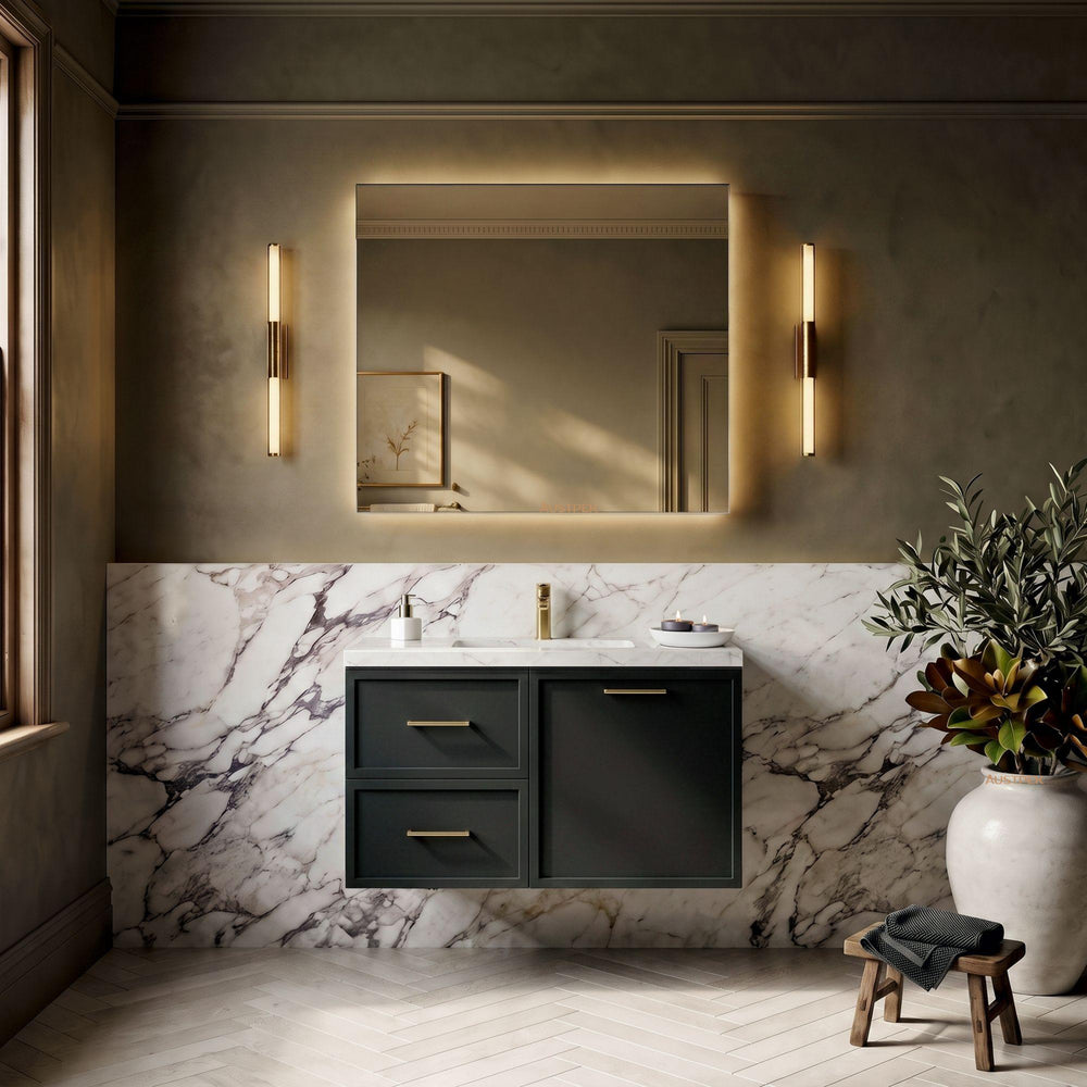 LUKKA KINGSLEY FEDERATION MATTE BLACK 900MM SINGLE BOWL WALL HUNG VANITY (AVAILABLE IN LEFT HAND DRAWER AND RIGHT HAND DRAWER)