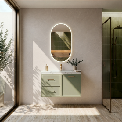 LUKKA KINGSLEY FEDERATION OLIVE GREEN 900MM SINGLE BOWL WALL HUNG VANITY (AVAILABLE IN LEFT HAND DRAWER AND RIGHT HAND DRAWER)