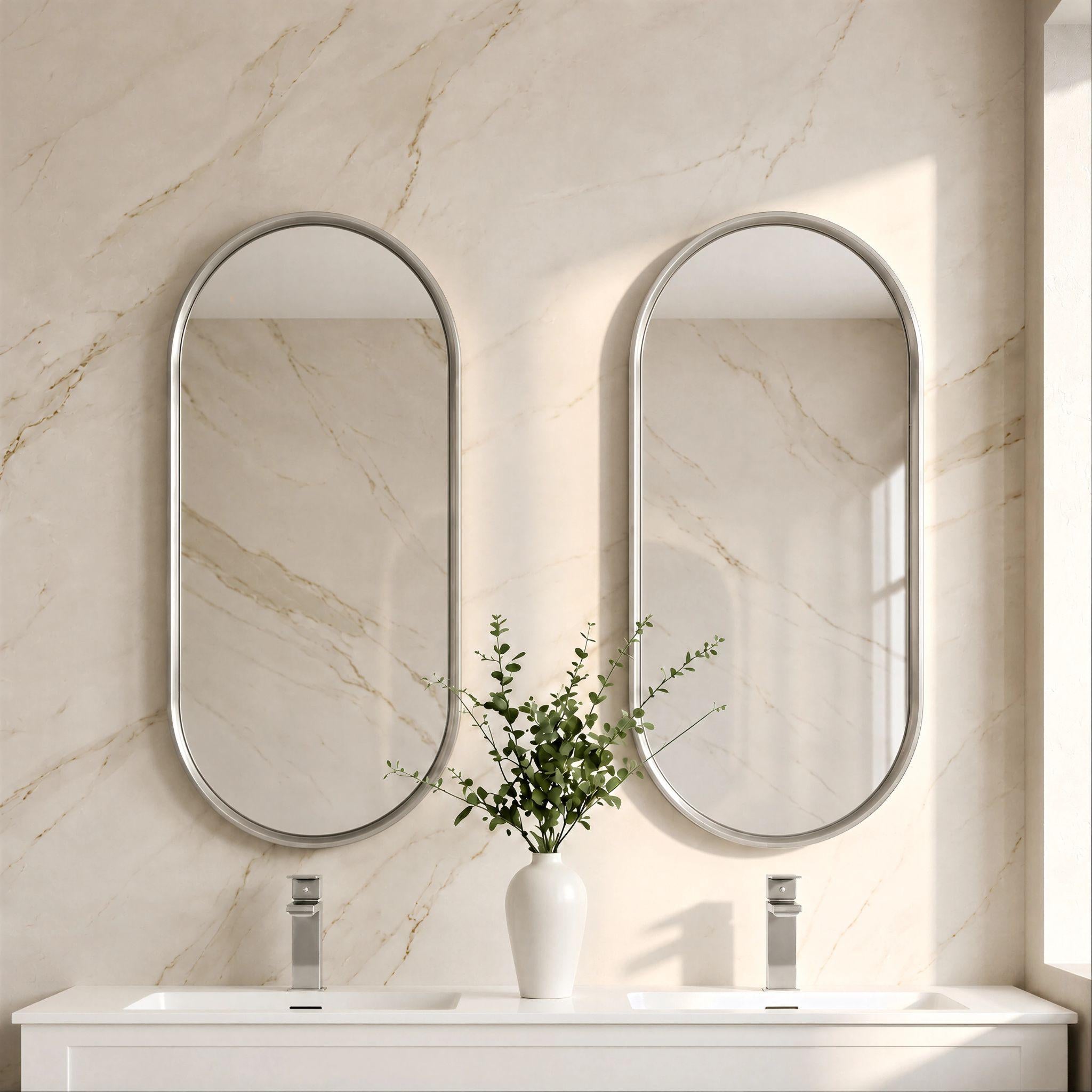 LUKKA ELLIPS OVAL FRAMED MIRROR BRUSHED NICKEL 450X900MM