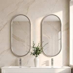 LUKKA ELLIPS OVAL FRAMED MIRROR BRUSHED NICKEL 450X900MM