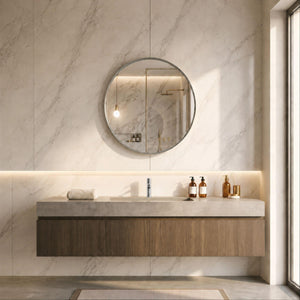 LUKKA ORBIS ROUND FRAMED MIRROR BRUSHED NICKEL 600X600MM