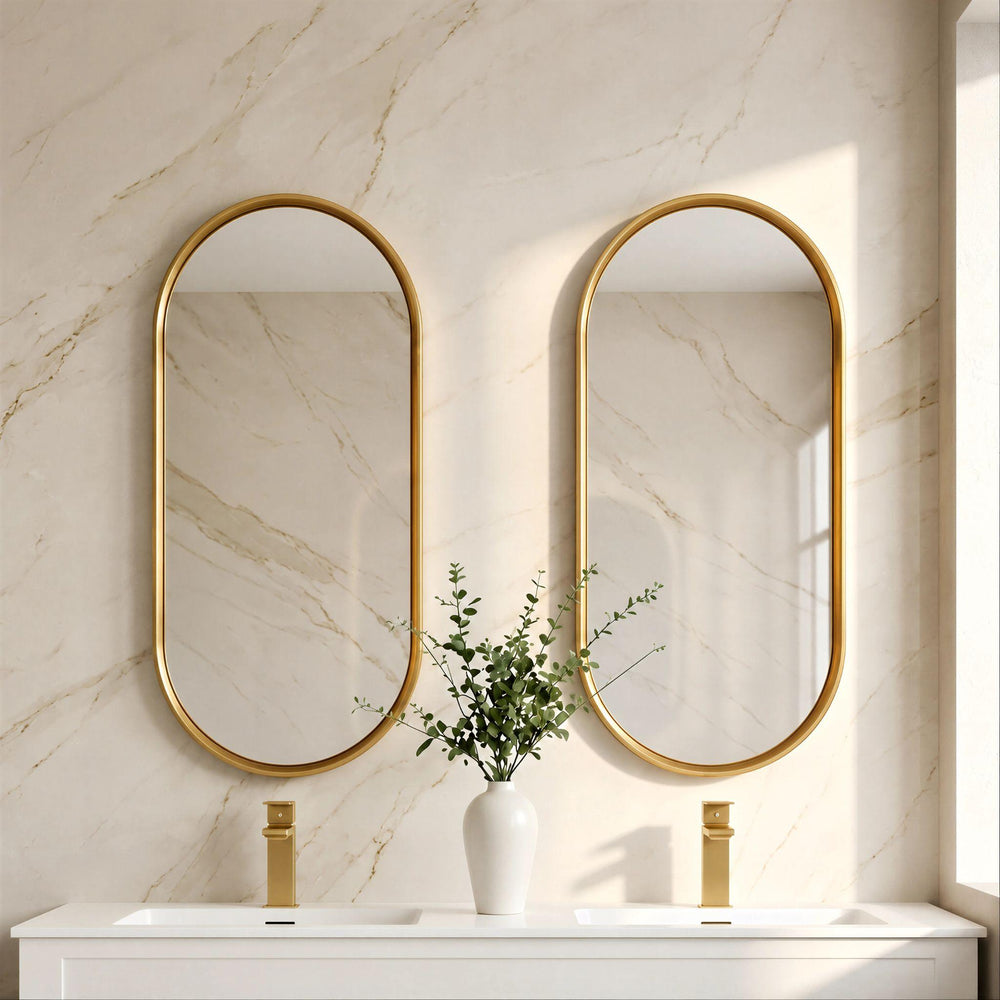 LUKKA ELLIPS OVAL FRAMED MIRROR BRUSHED GOLD 450X900MM