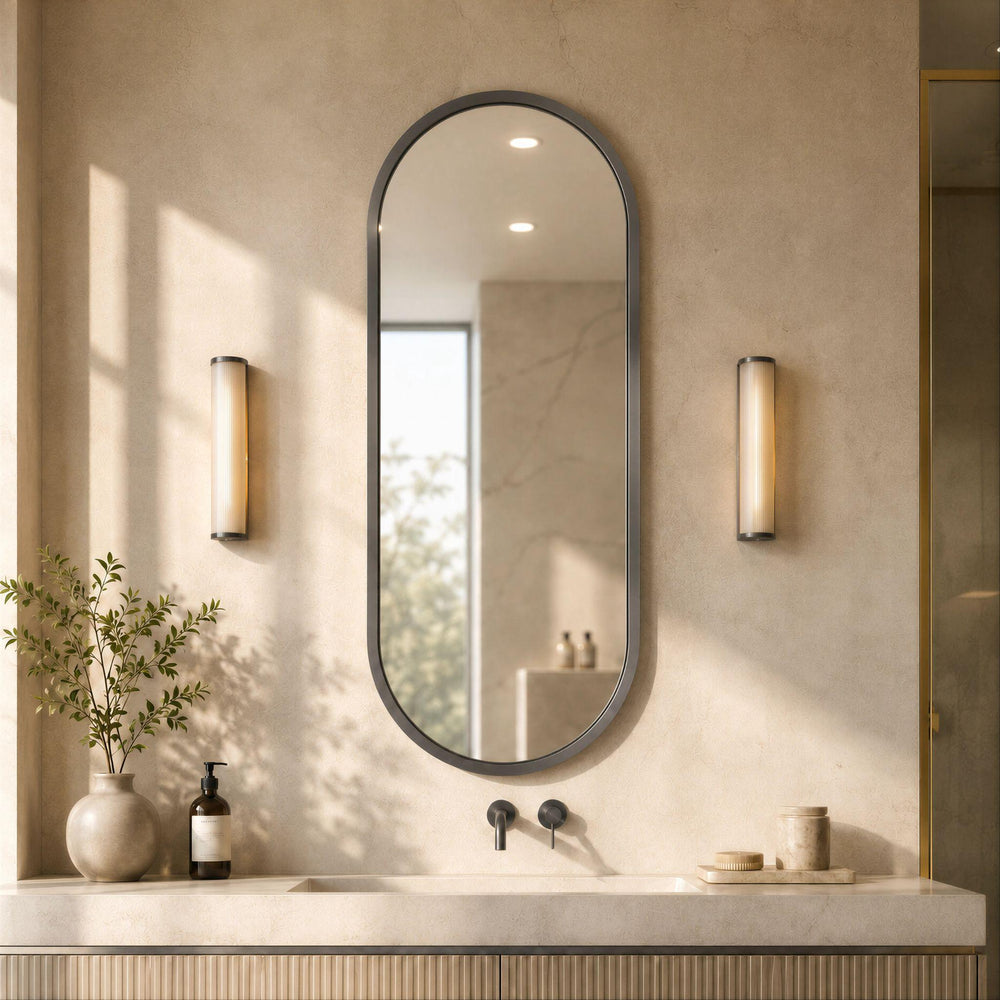 LUKKA ELLIPS OVAL FRAMED MIRROR GUN METAL 600X1500MM
