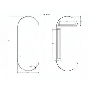 LUKKA ELLIPS OVAL FRAMED MIRROR GUN METAL 600X1500MM