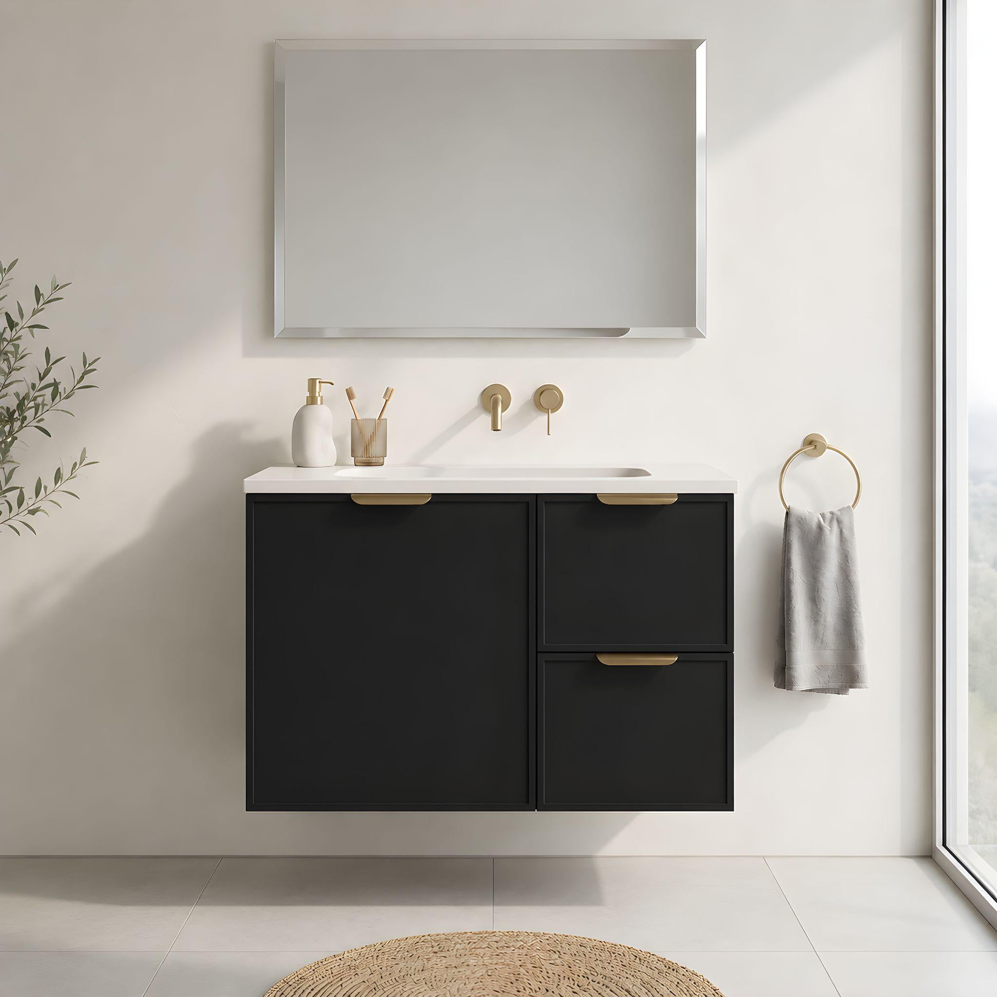 LUKKA MADURA FEDERATION MATTE BLACK 750MM SINGLE BOWL WALL HUNG VANITY
