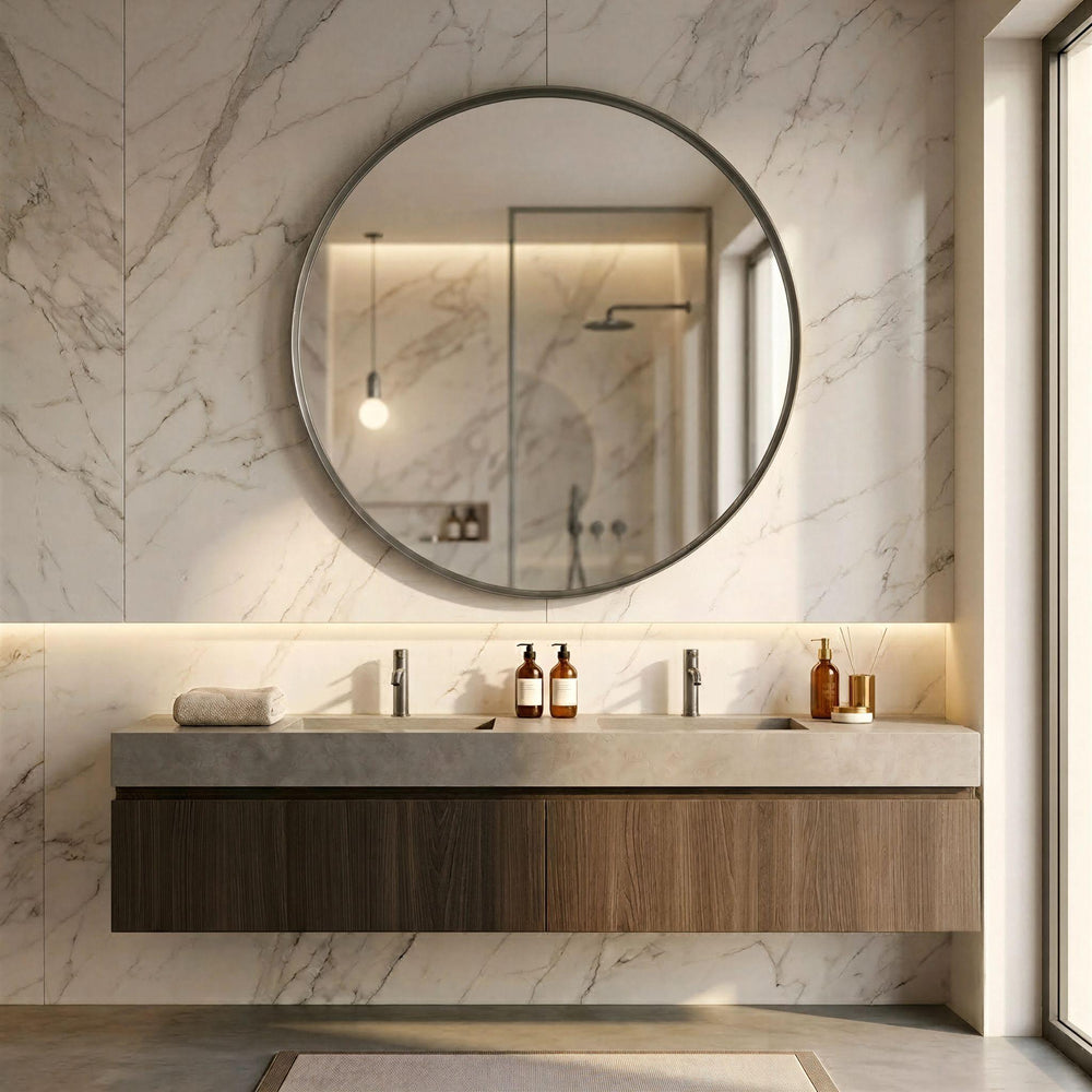 LUKKA ORBIS ROUND FRAMED MIRROR GUN METAL 900X900MM