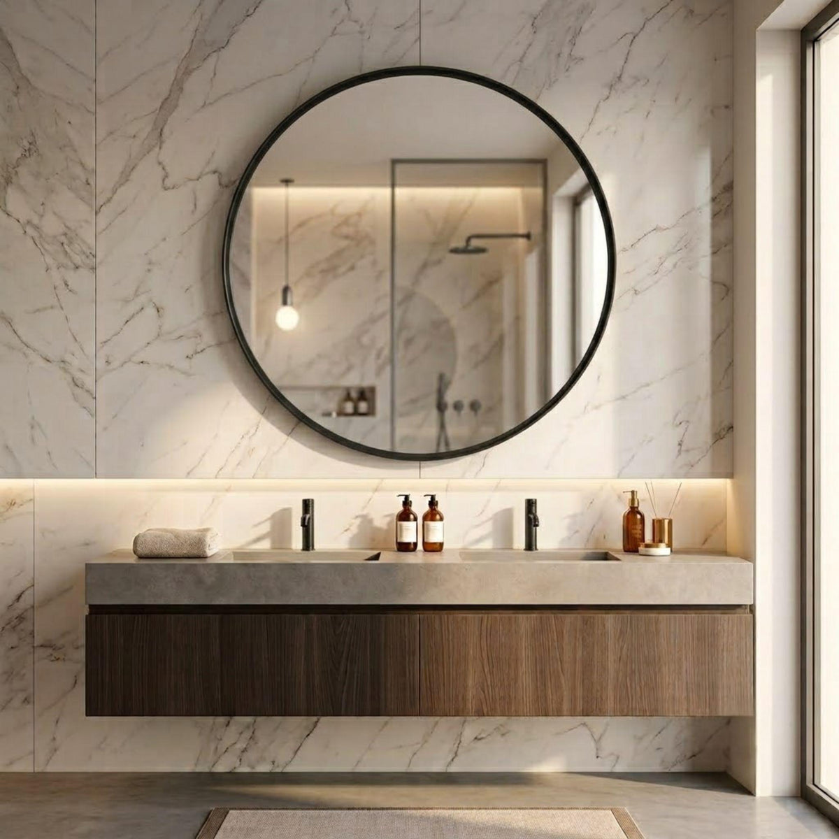 LUKKA ORBIS ROUND FRAMED MIRROR MATTE BLACK 900X900MM