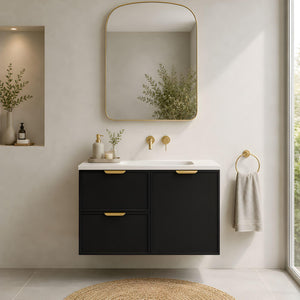 LUKKA MADURA FEDERATION MATTE BLACK 900MM SINGLE BOWL WALL HUNG VANITY (AVAILABLE IN LEFT AND RIGHT HAND DRAWER)