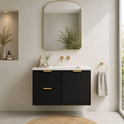 LUKKA MADURA FEDERATION MATTE BLACK 900MM SINGLE BOWL WALL HUNG VANITY (AVAILABLE IN LEFT AND RIGHT HAND DRAWER)