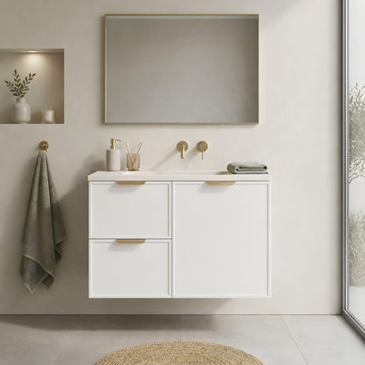 LUKKA MADURA FEDERATION MATTE WHITE 900MM SINGLE BOWL WALL HUNG VANITY (AVAILABLE IN LEFT AND RIGHT HAND DRAWER)