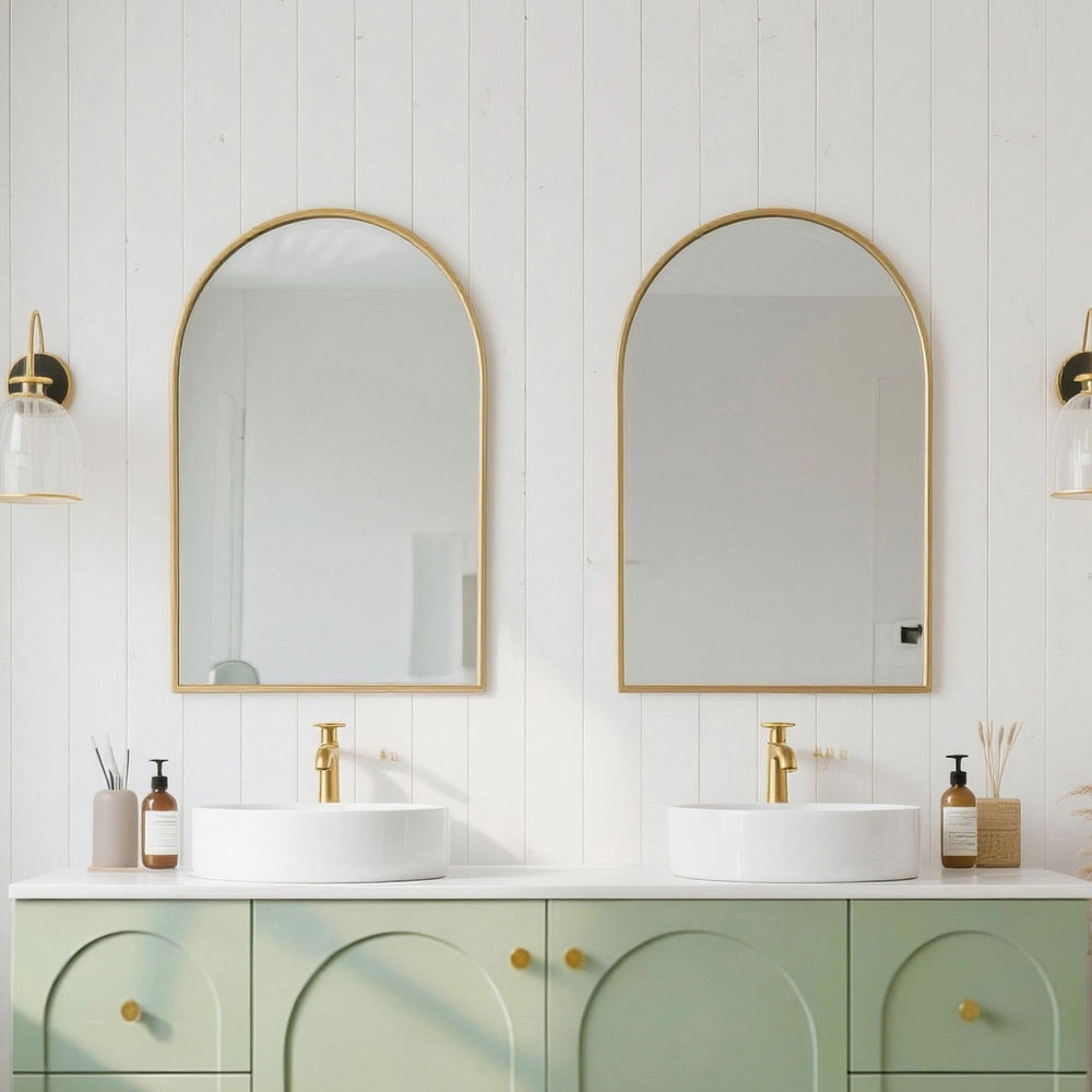 LUKKA ARCO ARCHED FRAMED MIRROR BRUSHED GOLD 600X900MM