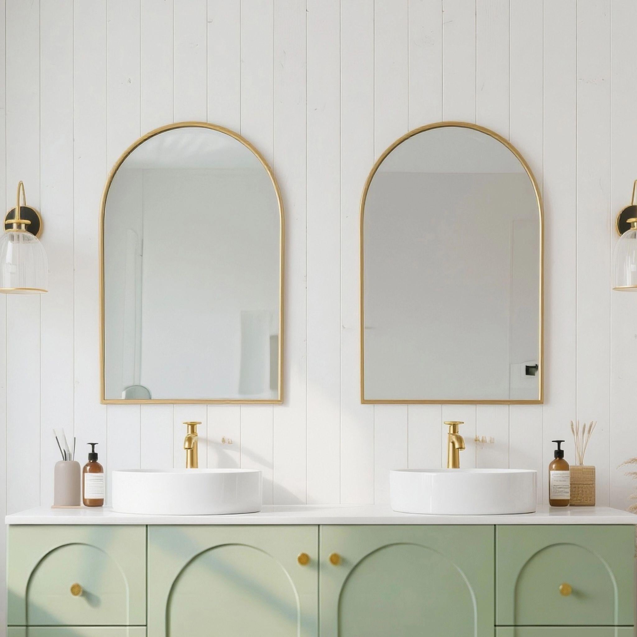 LUKKA ARCO ARCHED FRAMED MIRROR BRUSHED GOLD 600X900MM
