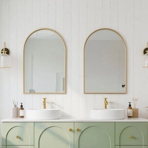 LUKKA ARCO ARCHED FRAMED MIRROR BRUSHED GOLD 600X900MM