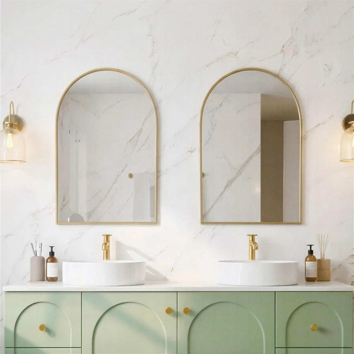 LUKKA ARCO ARCHED FRAMED MIRROR BRUSHED GOLD 600X900MM