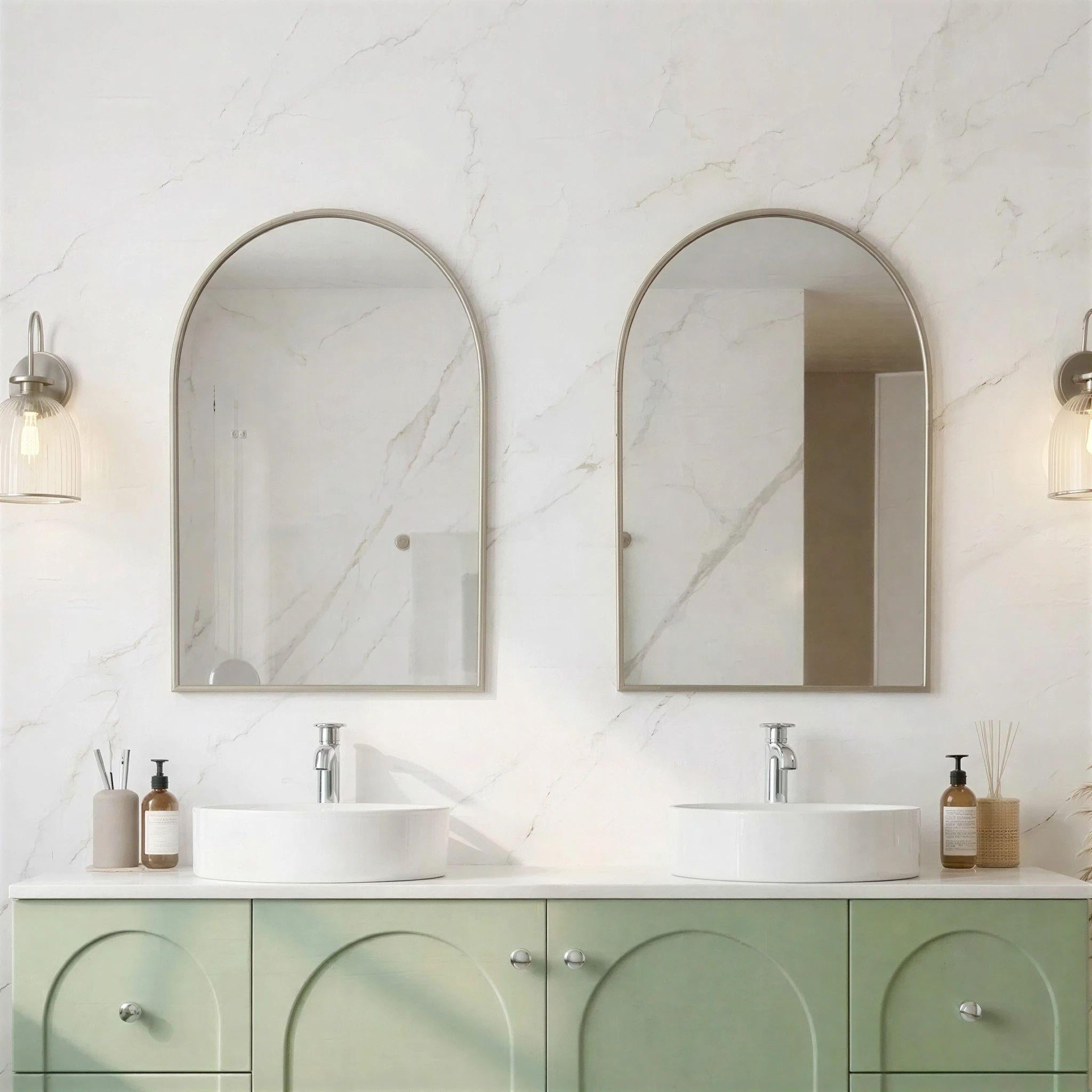 LUKKA ARCO ARCHED FRAMED MIRROR BRUSHED NICKEL 600X900MM