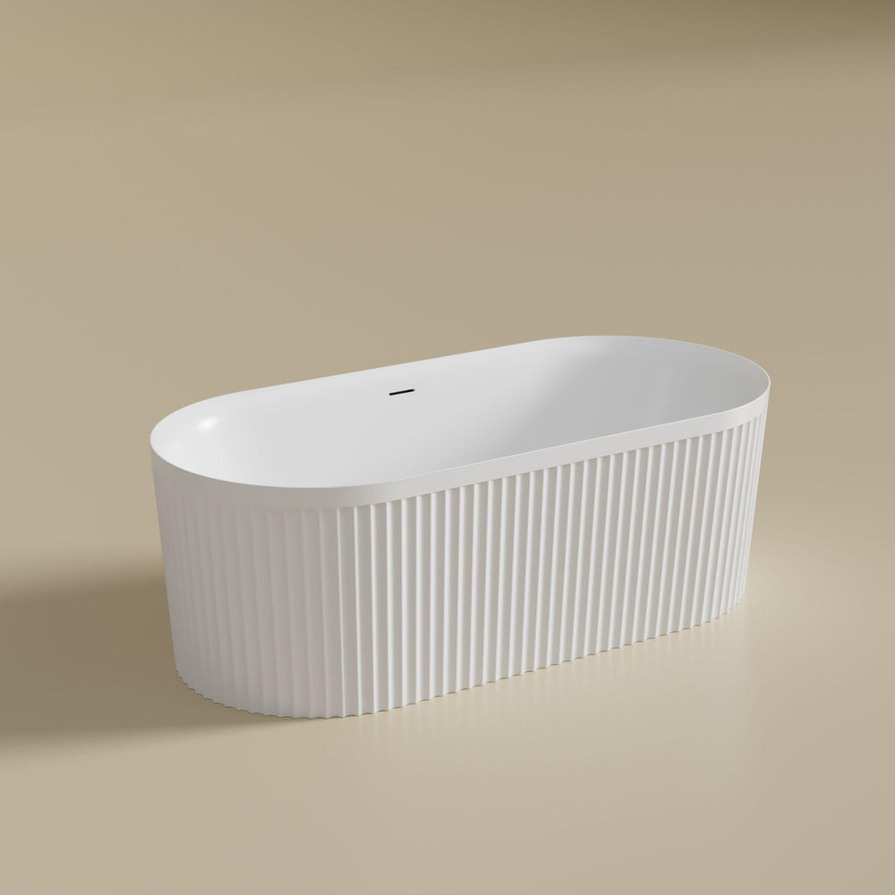 LUKKA FLORENCE FLUTED FREESTANDING BATHTUB OVERFLOW GLOSS WHITE (AVAILABLE IN 1500MM AND 1700MM)