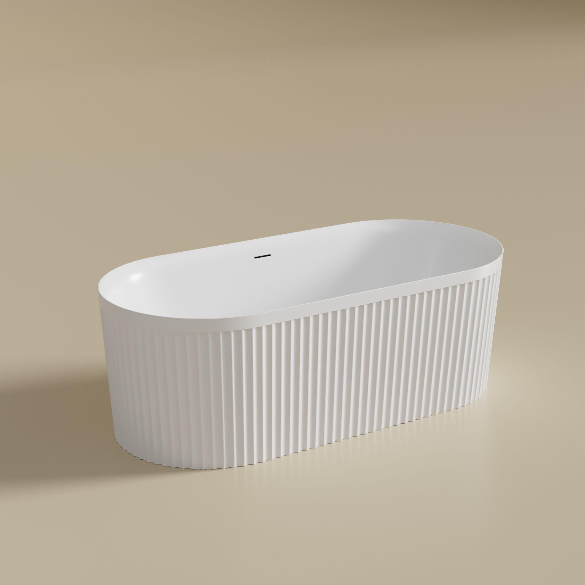 LUKKA FLORENCE FLUTED FREESTANDING BATHTUB OVERFLOW GLOSS WHITE (AVAILABLE IN 1500MM AND 1700MM)