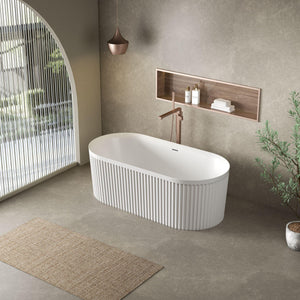 LUKKA FLORENCE FLUTED FREESTANDING BATHTUB OVERFLOW GLOSS WHITE (AVAILABLE IN 1500MM AND 1700MM)