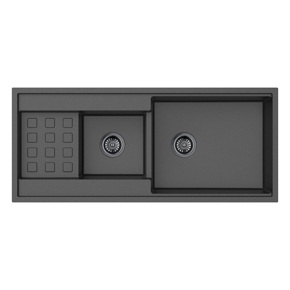 LUKKA GABRIO GRANITE DOUBLE BOWL SINK WITH DRAINER MATTE BLACK 1160MM