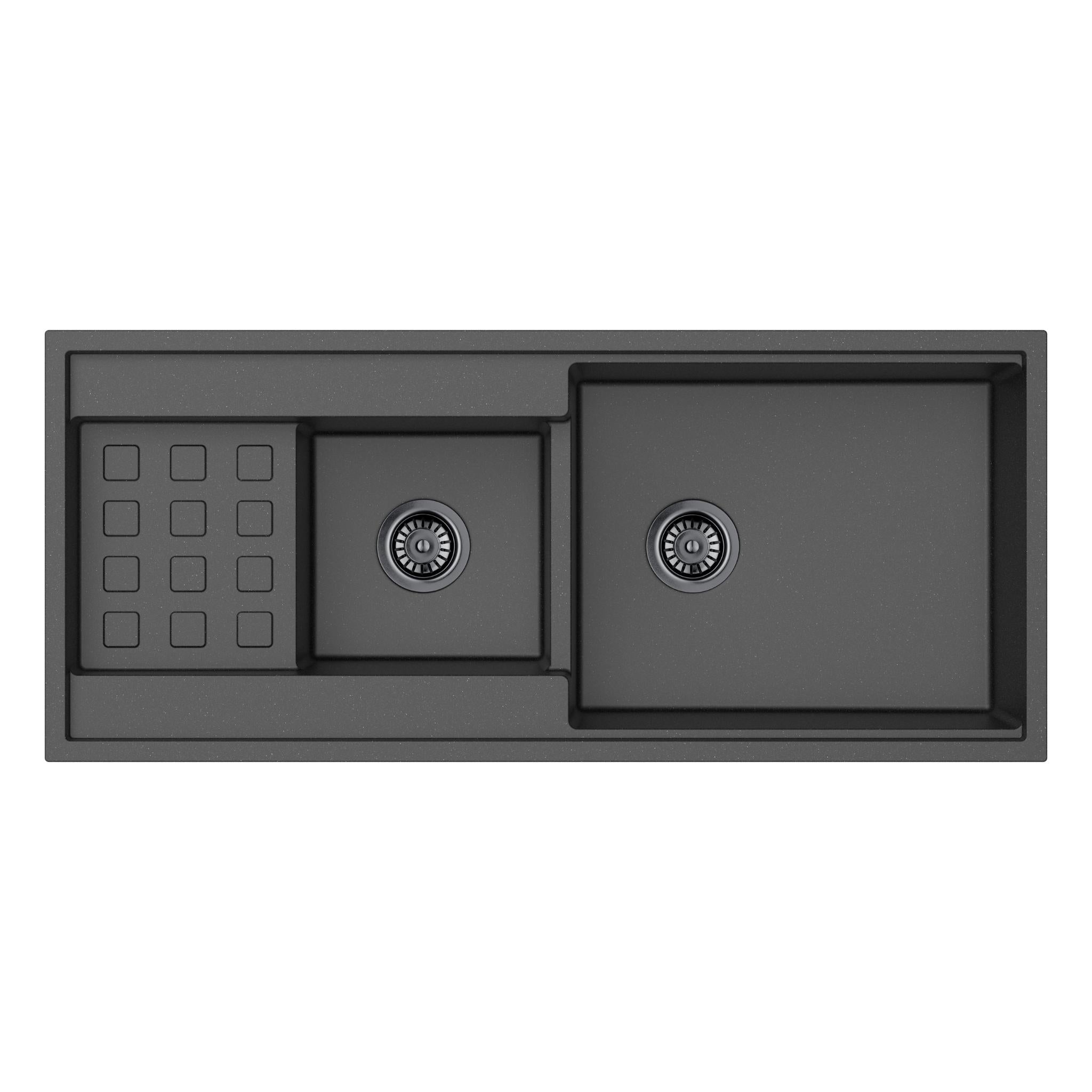 LUKKA GABRIO GRANITE DOUBLE BOWL SINK WITH DRAINER MATTE BLACK 1160MM