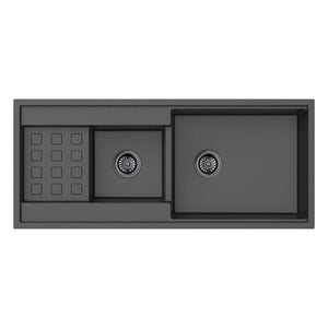 LUKKA GABRIO GRANITE DOUBLE BOWL SINK WITH DRAINER MATTE BLACK 1160MM