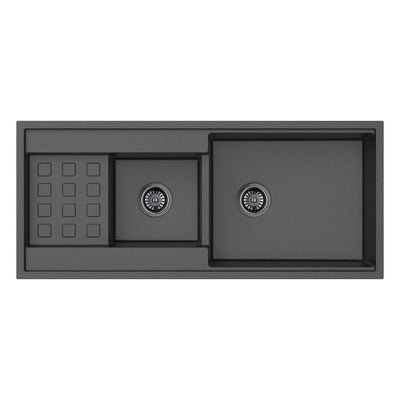 LUKKA GABRIO GRANITE DOUBLE BOWL SINK WITH DRAINER MATTE BLACK 1160MM