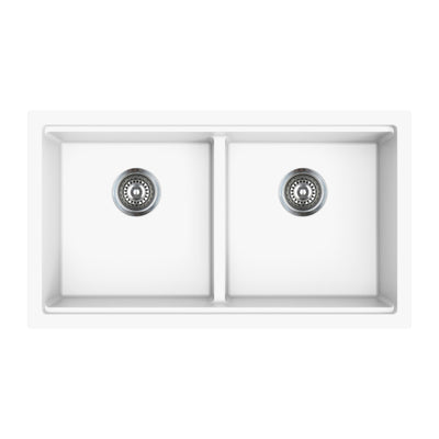 LUKKA GABRIO GRANITE DOUBLE BOWL SINK WITH DRAINER ARTIC WHITE 825MM