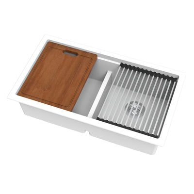 LUKKA GABRIO GRANITE DOUBLE BOWL SINK WITH DRAINER ARTIC WHITE 825MM