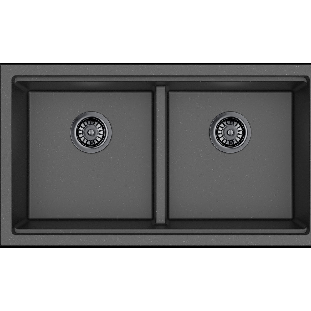 LUKKA GABRIO GRANITE DOUBLE BOWL SINK WITH DRAINER MATTE BLACK 825MM