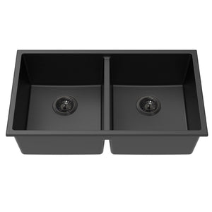 LUKKA CRETE GRANITE DOUBLE BOWL KITCHEN SINK MATTE BLACK 762MM