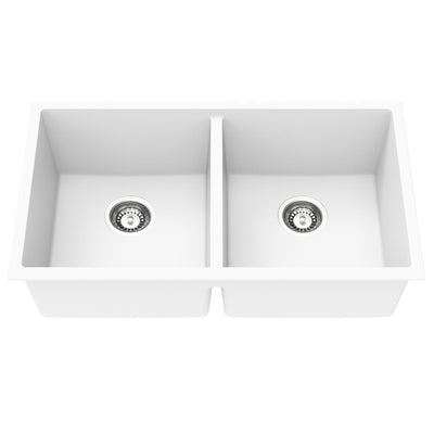 LUKKA CRETE GRANITE DOUBLE BOWL KITCHEN SINK ARIC WHITE 813MM