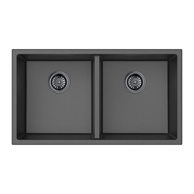 LUKKA CRETE GRANITE DOUBLE BOWL KITCHEN SINK MATTE BLACK 813MM