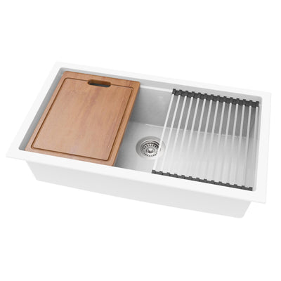 LUKKA GABRIO GRANITE SINGLE BOWL SINK WITH DRAINER ARTIC WHITE 825MM