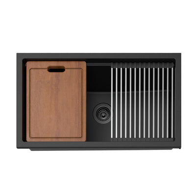 LUKKA GABRIO GRANITE SINGLE BOWL SINK WITH DRAINER MATTE BLACK 825MM