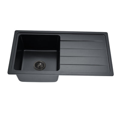 LUKKA GABRIO GRANITE SINGLE BOWL SINK WITH DRAINER MATTE BLACK 864MM