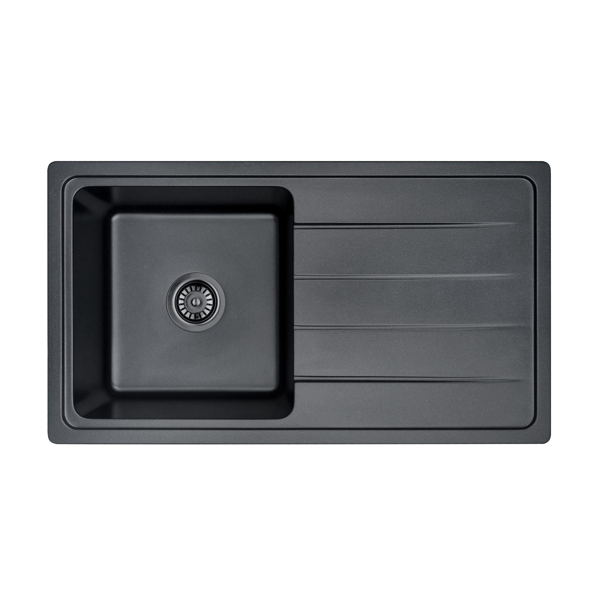 LUKKA GABRIO GRANITE SINGLE BOWL SINK WITH DRAINER MATTE BLACK 864MM