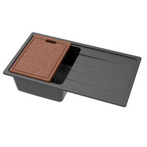 LUKKA GABRIO GRANITE SINGLE BOWL SINK WITH DRAINER MATTE BLACK 864MM