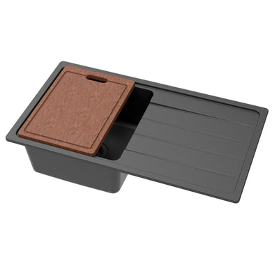 LUKKA GABRIO GRANITE SINGLE BOWL SINK WITH DRAINER MATTE BLACK 864MM